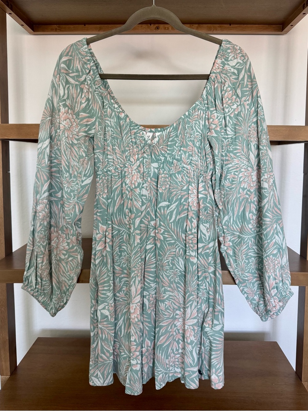 Roxy Mint Green Floral Long-Sleeve Mini Dress